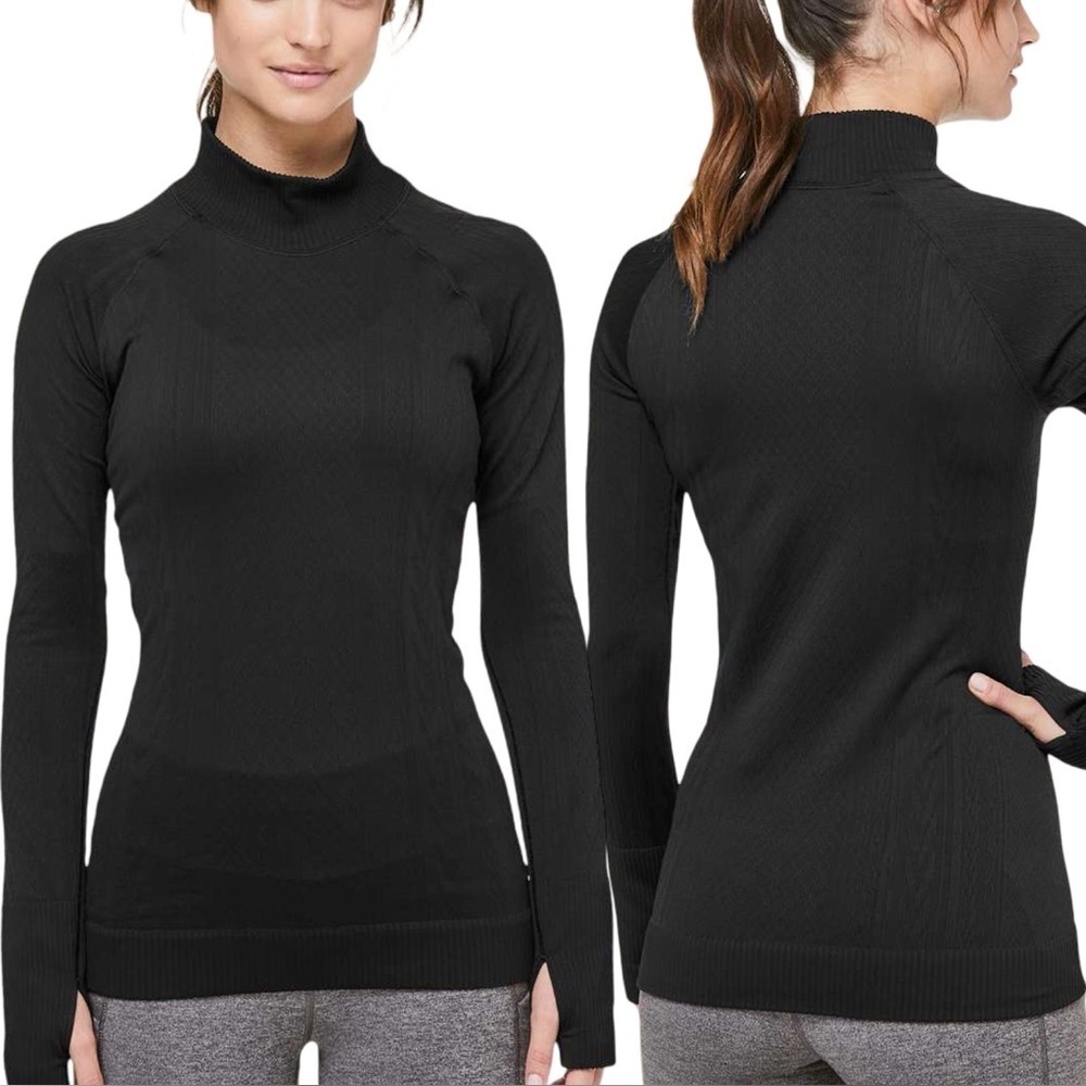 Lululemon Rest Less Mock Neck long-sleeve top in black, women’s size 10